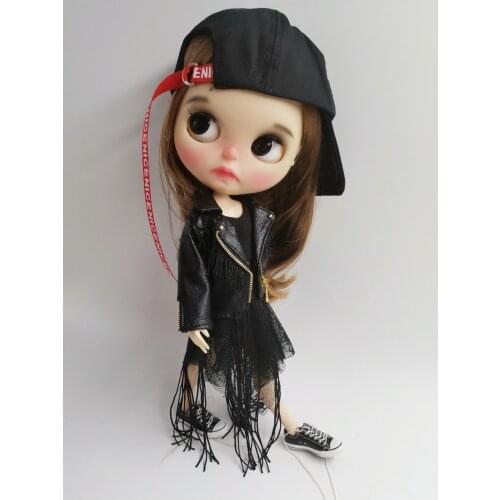 Fashion Blyth Doll Clothes,Cool Leather Coat+Flow Must Skirt+Hat for 1/6 Doll Clothes Accessories(Azone,ob24,Blyth 1/6 Dolls)