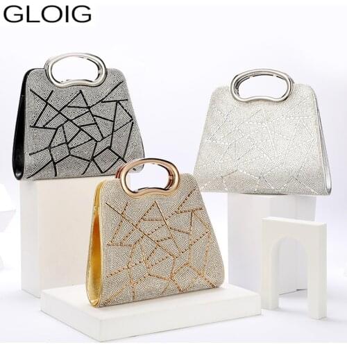 Fashion Lady Handbags With Chain Shoulder Purse Bag Bucket Women Evening Bags Rhinestones One Side Day Clutch