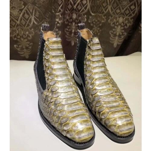 100% Genuine real python/snake skin men shoe durable solid men leisure fashion shoe in color yellow strong hand thread base