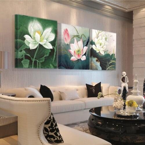 3 PCS 5d diy Diamond Painting Full square/round,Cross Stitch Lotus Flowers Mosaic Diamond Embroidery for Kitchen Decor C975