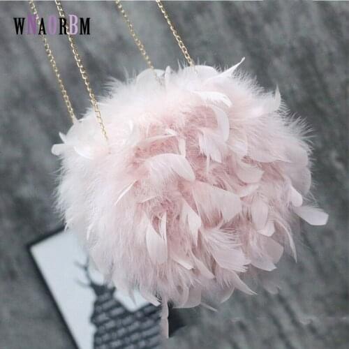 Real fire chicken feather multicolor handbag straddle handbag fashion wallet lovely pearl chain