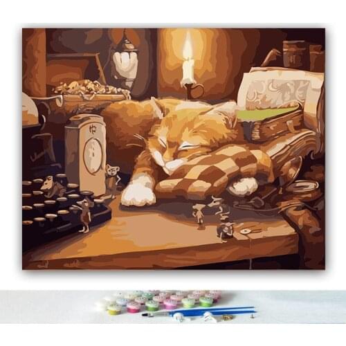 New DIY colorings pictures by numbers with colors Five cats in the basket picture drawing painting