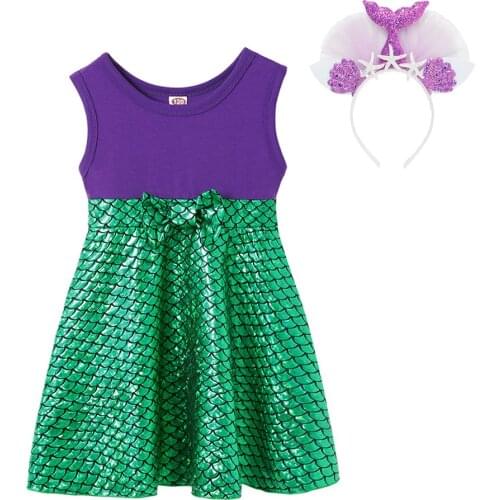 Little Mermaid Ariel Dress For Girls Mermaid Dress Up Robe Baby Girl Cute Sleeveless Clothes For Summer Infant Cotton Outfits
