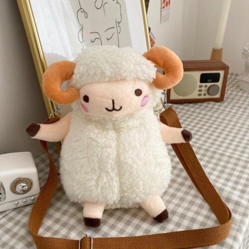 Cartoon Sheep Plush Bag Crossbody Satchel Cellphone Pouch Zipper Shoulder Bags for Girls Women