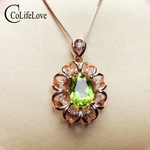 CoLife Jewelry 100% Real 925 Silver Gemstone Pendant for Daily Wear 7mm*9mm Natural Peridot Pendant Fashion Peridot Jewelry