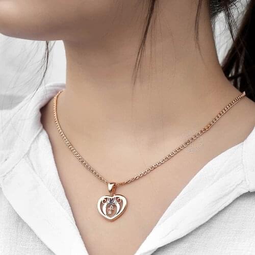 585 Rose Gold Heart Shaped Pendant Necklaces For Women Mother Kid Jewelry Dropshipping Womens Pendant Necklace Fashion LGP371