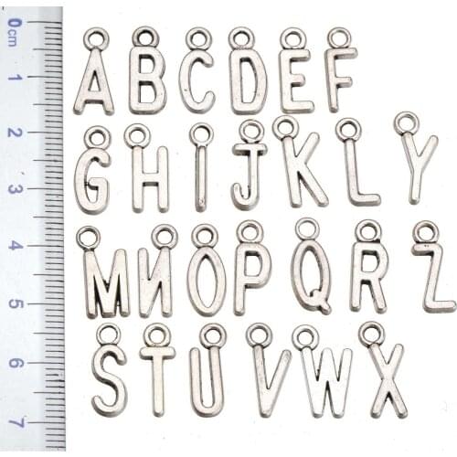 Letter Charms For Jewelry Making Alphabet A-Z 26 English Capital Silver Plate Metal DIY Woman Man Earring Findings 16*1mm 130pcs