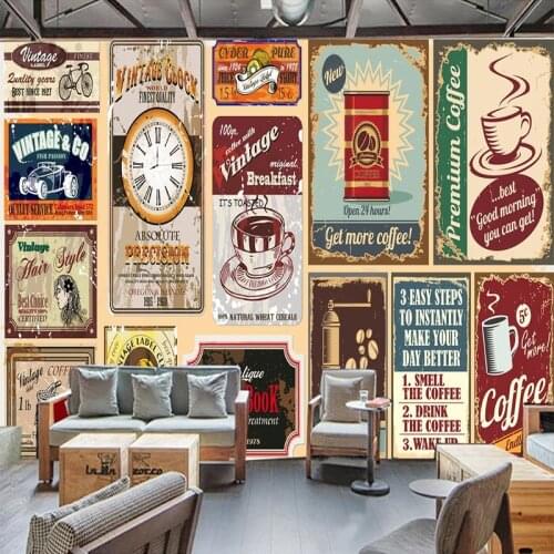 Custom 3D Wallpaper Retro Nostalgic Coffee Shop Bar Western Restaurant Background Wall Mural Papel De Parede Sala Wallpaper 3 D