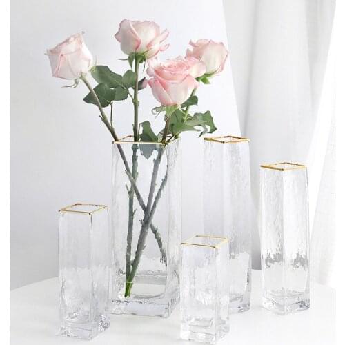 Nordic Transparent Water Flower Vase Home Decoration Miniature Model Gold Phnom Penh Living Room Decoration Ornament Artcrafts