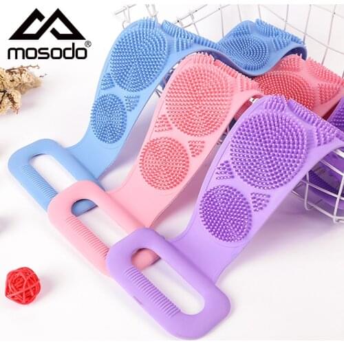 Mosodo Silicone Bath Towel Body Brush Washcloth For Shower Long Massage Brush Double Sided Back Rubbing Bath Brush