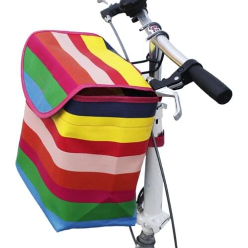 Bicycle Folding Basket With Cover Waterproof Canvas Large Capacity Folding Mountain Bike Front Basket Storage Bike Hanging Bag