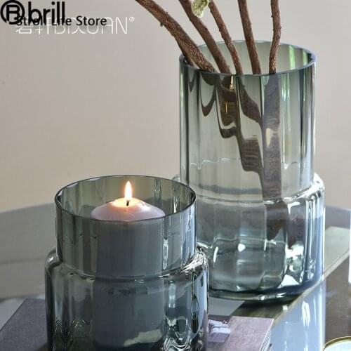 Nordic Glass Vase Candle Holders Windproof Candle Holder Ornaments Living Room Home Decoration Accessories Porta Velas Bougeoir