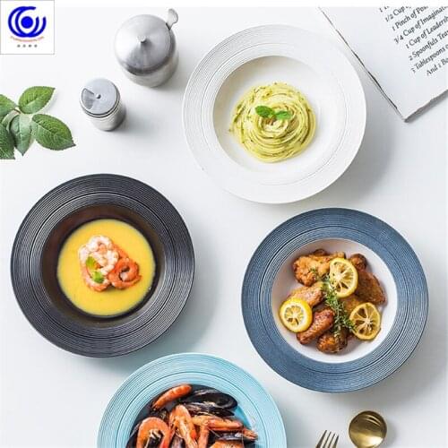 Grass hat plate pasta plate salad plate INS net red ceramic plate deep soup plate Home creative Western plate steak plate