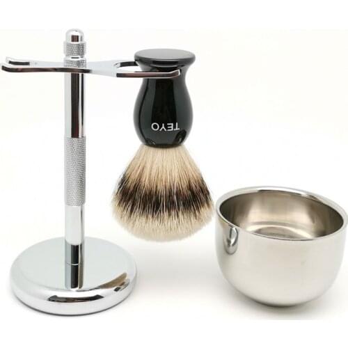 TEYO Super Silvertip Badger Hair Shaving Brush Set Include Shaving Bowl Stand Perfect for Man Wet Shave Cream Razor Beard Brush