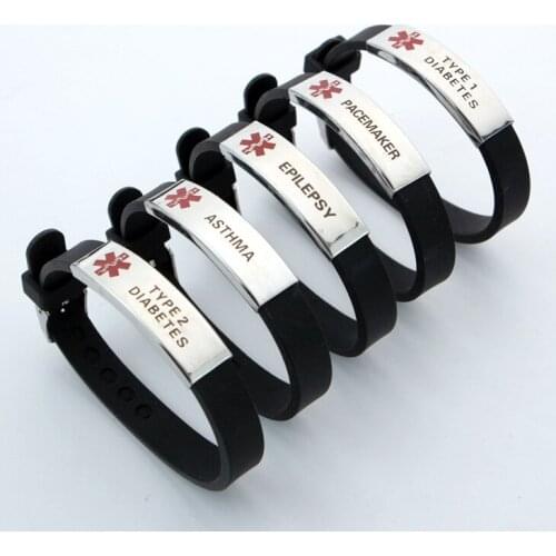 Trendy Medical Alert ID Bracelet Men PACEMAKER Wristband Adjustable Silicone Bracelets For Women Emergency First Aid