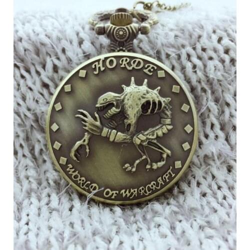 Vintage Quartz Pocket Watch Steampunk World of Warcraft Horde Skeleton Dinosaur Men Boys Kids Necklace Pendant Wedding Gift