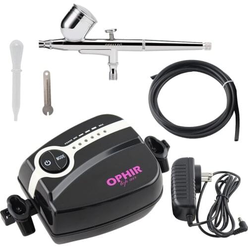 OPHIR 5-Adjustable Mini Air Compressor 0.3mm Airbrush Kit for Temporary Tattoo Nail Art Painting Makeup Tool #AC094P+AC004A