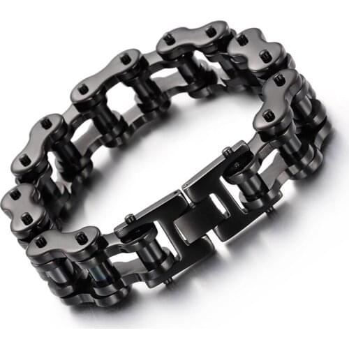 High Quality Pure Black Fashion Motorcycle Chain Stainless Steel Biker Mens Heavy Bracelet 18mm 9'' Heavy