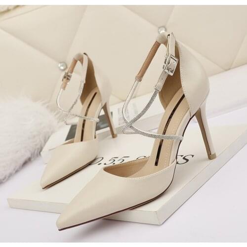 Women Bling Bling PU Buckle Strap Pumps Design Sexy Dress Super High Heel Cut out Shoes Ladies Party Dress Shoes