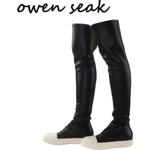 Owen Seak Women Shoes Over Knee High Boots Luxury Trainers Sheepskin Winter Snow Boots Casual Snow Flats Black Big Size Boots