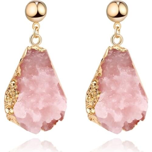 1Pair Female Resin Stone Triangle Dangle Druzy Earings For Women Jewelry Handmade Drusy Drop Earing Eardrop Pink Earrings E1422