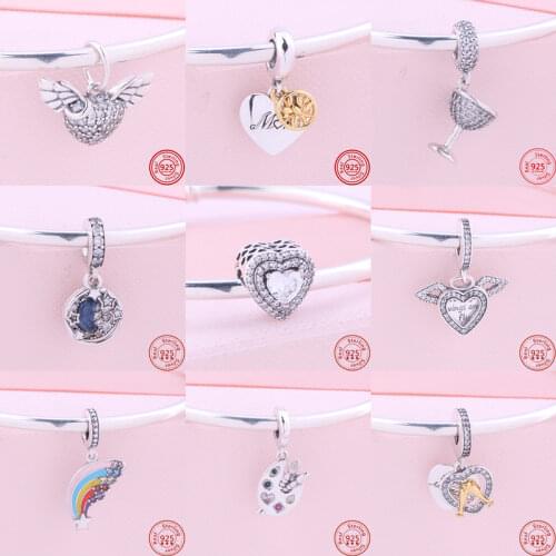 100% 925 Sterling Silver Hollow Family Tree Electric Car Rainbow Palette Beads Fit Original Pandora Charms Bracelets DIY Jewelry