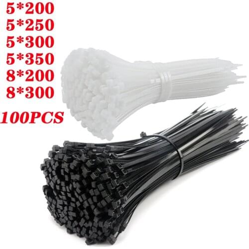 100PCS nylon cable tie self-locking white black 5*200/250/300/350mm/8*200/300mm plastic nylon cable tie for fixing cables