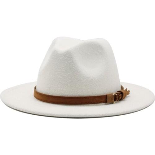 56-60cm Simple Women Men Wool Fedora Hat With Leather Ribbon Gentleman Elegant Lady Wide Brim Jazz Church Panama Sombrero Cap