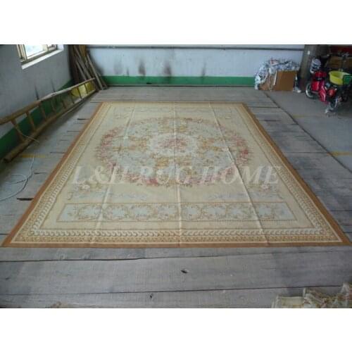 Free shipping 10'x14' Aubusson rugs Floral design for home decoration Christmas gift, Beige and florals in the middle