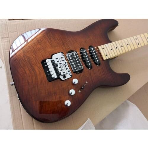 Free shipping custom electric guitar,mahogany body,flamed maple veneer,tremolo bridge,SSH pickups,chrome buttons