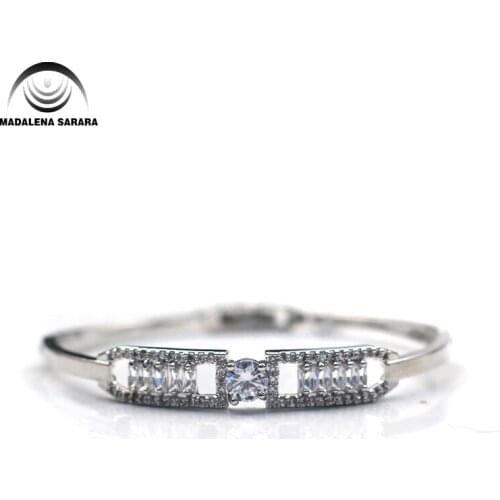 MADALENA SARARA AAAA Zircon Inlaid Bracelet Gold Tone Copper Bracelet Band Style Inlaid Women Jewelry Luxury Easy Open