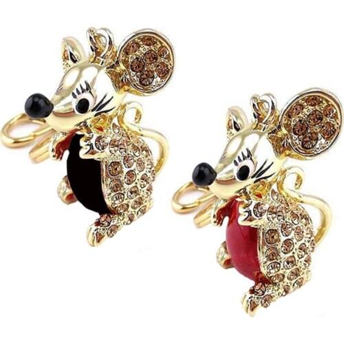 New Year Gift 3D Mouse Keychain Keyring Couples Car Bag Rat Pendant Jewelry Trinket Woman Charm Rhinestone Key Chain Gifts