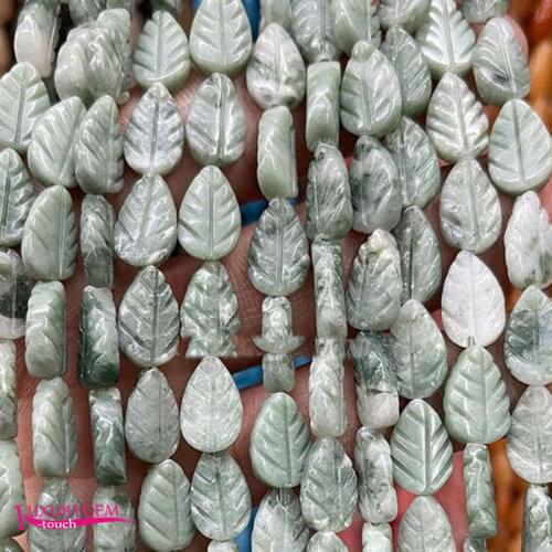 Natural Lu Shan Jades Stone Spacer Loose Beads High Quality 8x11mm Carve Leaves Shape DIY Gem Jewelry Accessories 32Pcs a3692