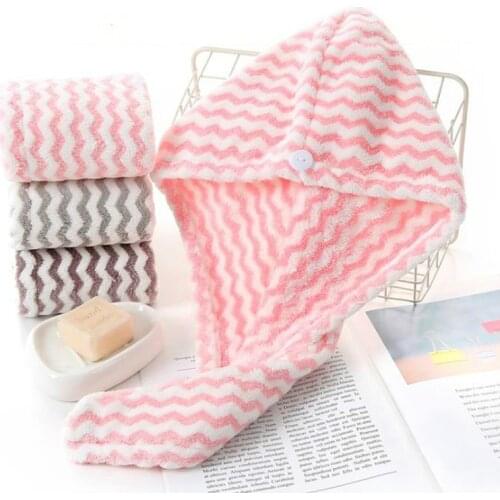 Rapid Drying Hair Towel Women Bathroom Towels Magic Microfiber Towel Stripe Bath Dry Hair Hat Cap Turban Head Wrap Bathing Tools