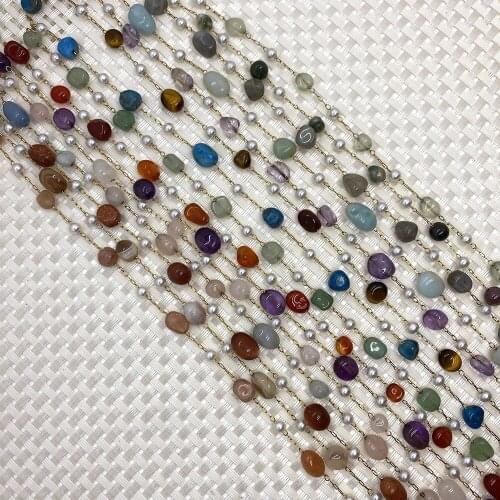 Natural Stone Handmade Chain Tiger Eye Agate Multicolor Bohemian Copper Chain for DIY Handmade Crafts Necklace Bracelet Making