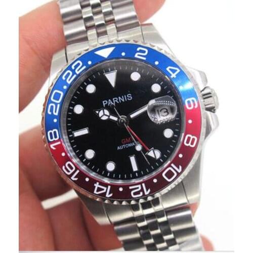 Fashion Parnis 40mm Mechanical Men Watches Red GMT Sapphire Crystal Man Diver Mens Watch Automatic Top Luxury Brand 2019 Clock
