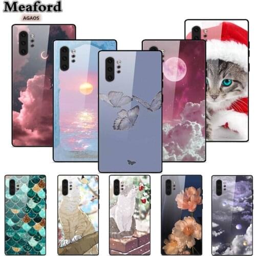 For Galaxy Note 10 Case Note 10 Lite Plus Tempered Glass Case Hard Phone Case Coque For Samsung Note10 Plus Cute Protective Case