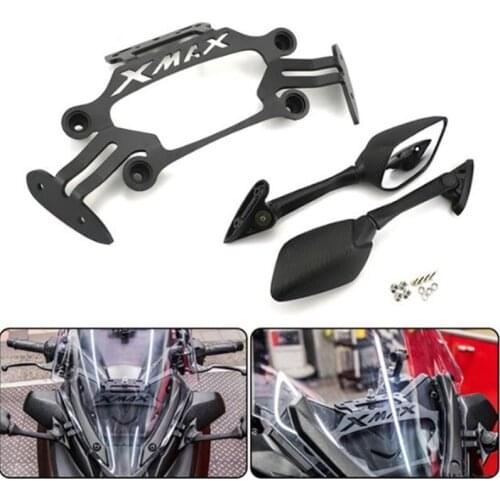 DHBH-Motorcycle Stand GPS Bracket Mobile Phone Navigation Plate Holder Side Rearview Mirrors Set for Yamaha XMAX 300 400 125 250