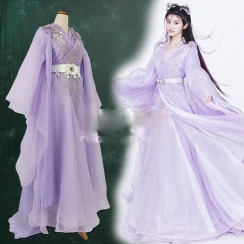 Purple Fairy Costume Jing Tian Sword lady Hanfu for TV Play The King of Blaze Stage Performance Drama Costume Female Hanfu