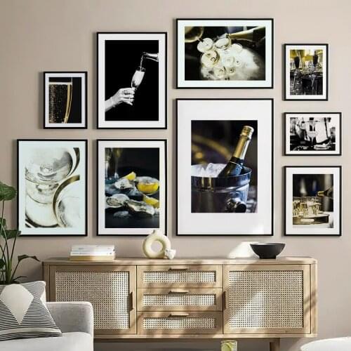 French Champagne Lemon Oysters Beer Bar Canvas Painting Nordic Posters And Prints Wall Art Pictures For Living Room Club Decor