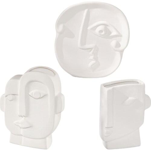 Ceramic Creative Human Face Vase Sculpture Plants Holder Desk Flower Pot Planter Vase Art Cute Vase Ornament Craft Decor