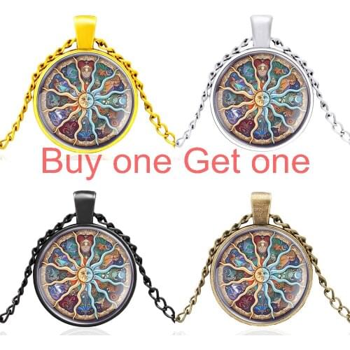 Classic Twelve Constellations Sun Design Glass Cabochon Men Women Charm Pendant Necklace Jewelry Accessories Gifts
