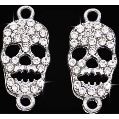 JAKONGO Antique Silver Plated Crystal Skull Connector for Jewelry Making Earrings Accessories Findings DIY 25x12mm 5pcs/lot