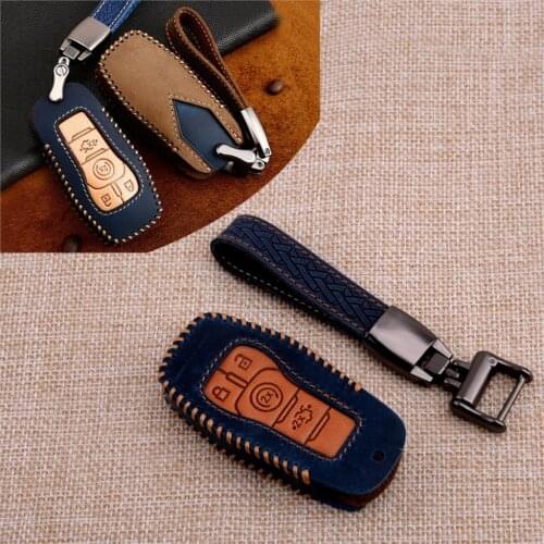 Leather Car Remote Key Case Cover Fob Bag Fit For Ford Fusion Explorer Mustang Edge F-150 Mondeo Lincoln MKZ MKC MKX