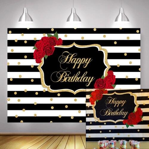 Red Rose Happy Birthday Backdrop Stripes Dots Birthday Photography Background Women Birthday Party Banner Backdrops Photocall
