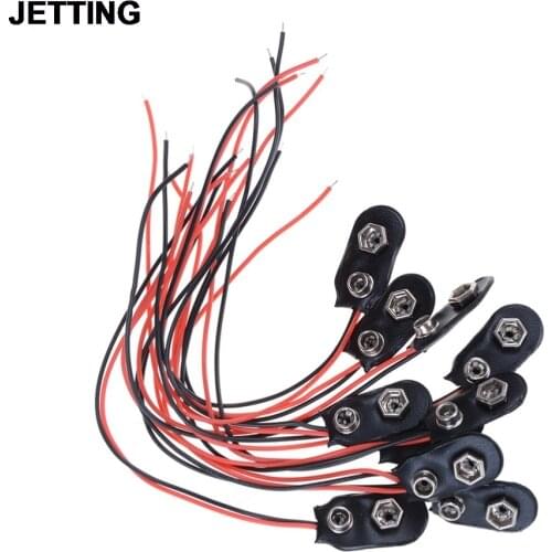 Hot! 10PCS I Type Snap 9V Battery Clip Connector with Cable 9V Battery Clips 15cm Black Red Cable Connection Connector Buckle