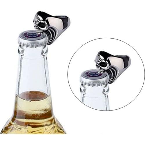 Punk Dual-Purpose Skull Ring for Men Open Beer and Self-Defense Finger Tiger Party Club EMO Bottle Opener Ring Jewelry Anillos