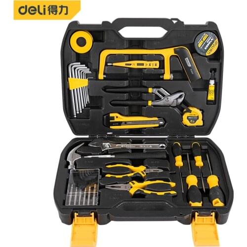 Deli 30Pcs Screwdriver Socket Wrench Tool Set Auto Repair Mixed Combination Package Hand Tool Kit Plastic Toolbox Storage Case