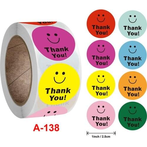 500Pcs Smiley Thank You Stickers Adhesive Labels for Business Boutiques Wrapping Supplies Handemade Gift Packaging Seal Labels