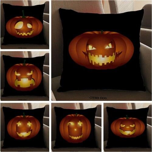 Halloween Pumpkin Smiley Cushion Cover linen Home living room Sofa Throw Pillow case Public place hotel cafe office Decor